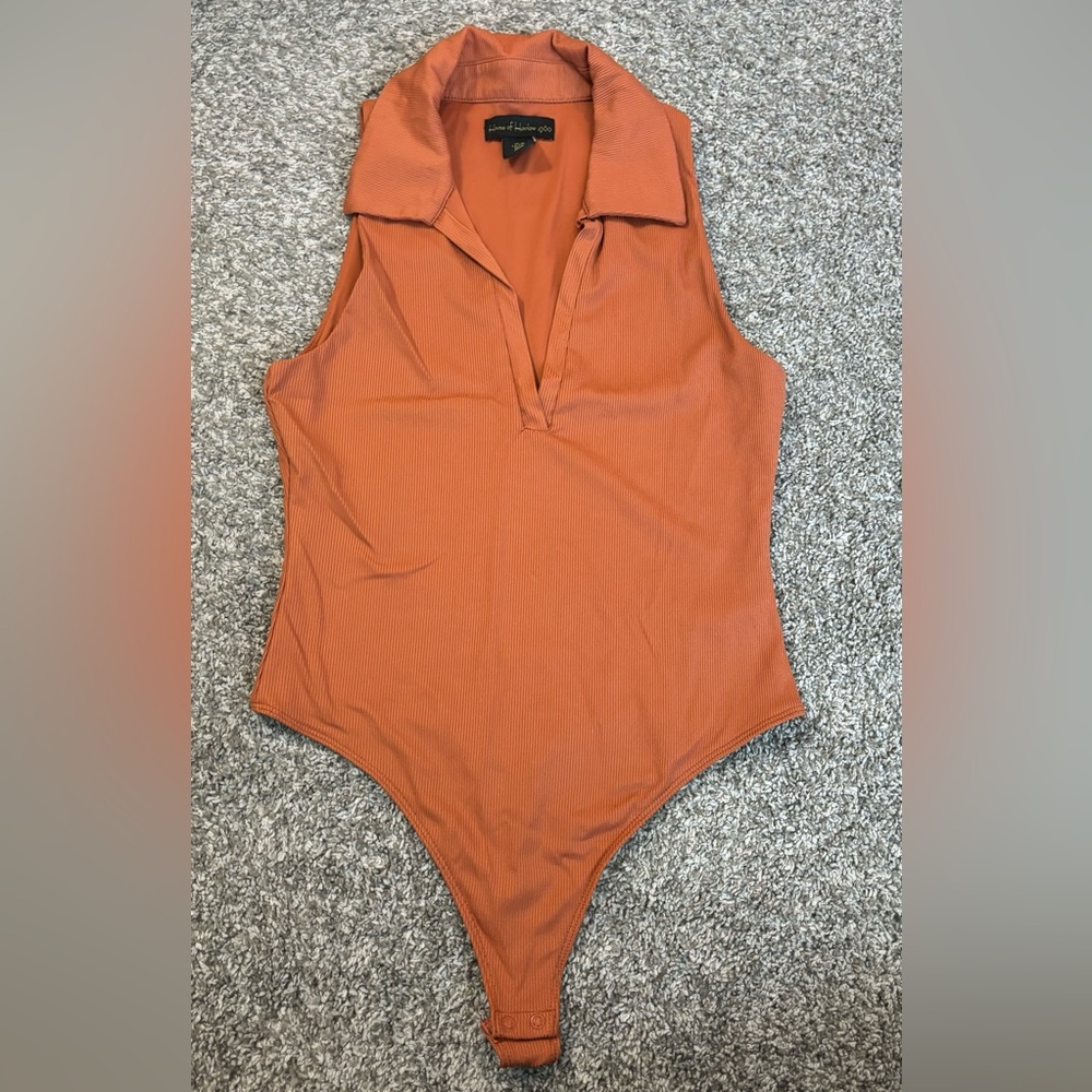 House of Harlow 1960 Thong Bodysuit With Collar Rust/Brown sz‎ M #0002